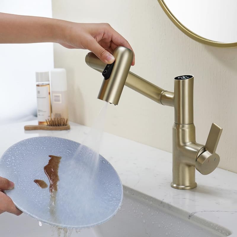 Lefton Rotatable Bathroom Faucet with Temperature Display in Fahrenheit (Batteries-Free), BF2204
