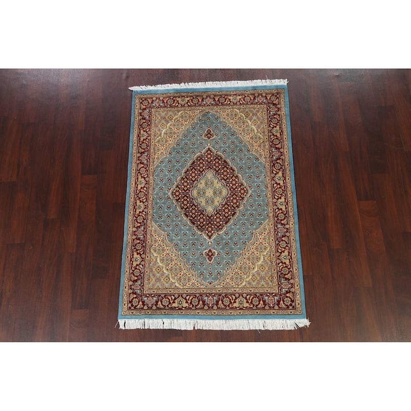 Wool/ Silk Vegetable Dye Tabriz Mahi Oriental Area Rug Handmade Carpet - 4'1" x 5'11"