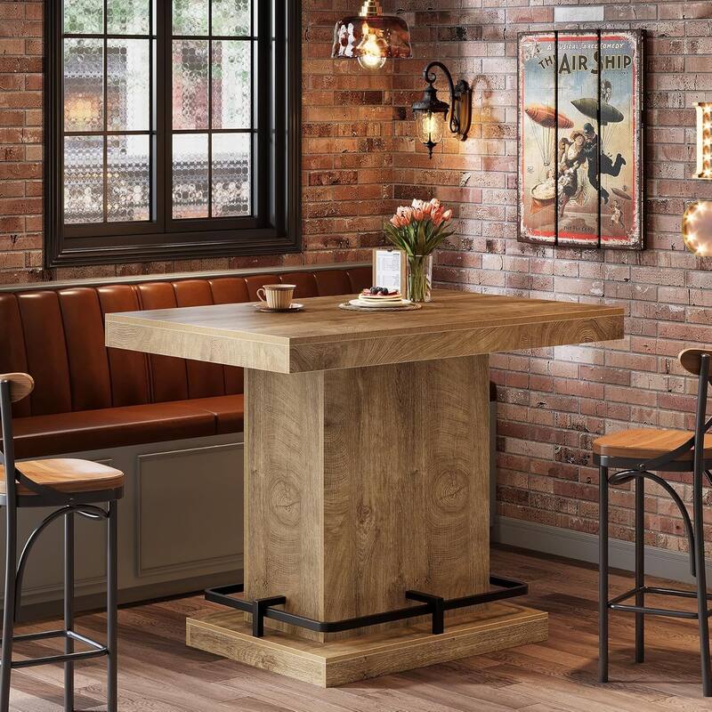 47-Inch Industrial Bar Table with Metal Footrest, Rectangular Counter Height Bar Table for Small Bar