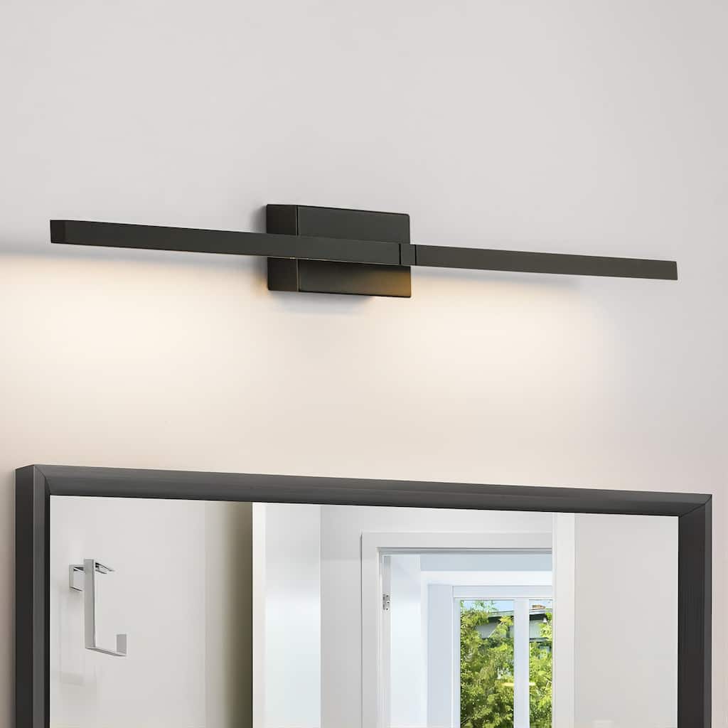 25" Modern Black/Gold LED Wall Sconce - 12W 3000K Warm Light, Linear Fixture for Bedroom & Hallway