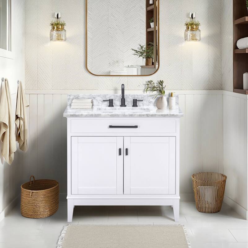 Madison 36 in. Single Sink Bathroom Vanity in White with Top - 37"W x 22"D