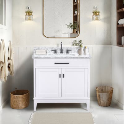 Madison 36 in. Single Sink Bathroom Vanity in White with Top - 37"W x 22"D
