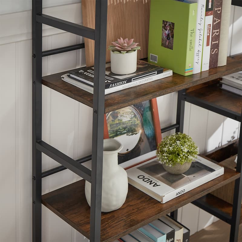 Triple Wide 5-shelf Bookshelves Industrial Retro Wooden Style Open Bookshelves