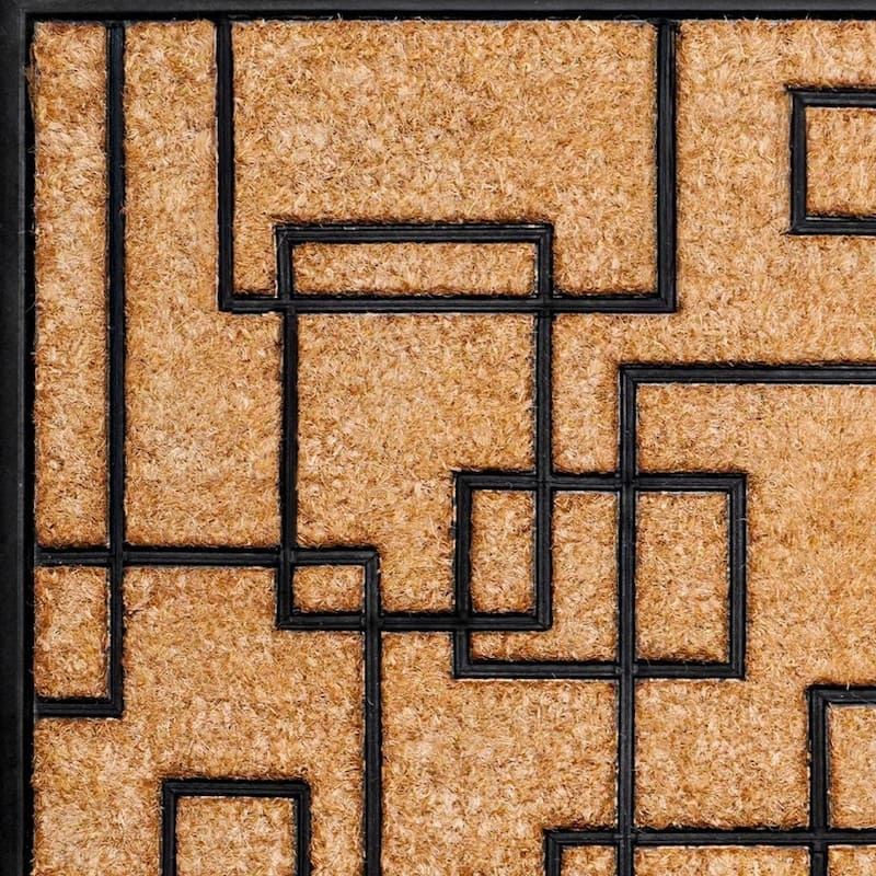 HomeRoots 24" X 36" Natural and Black Coir Geometric Outdoor Door Mat - 24.00' X '36.00