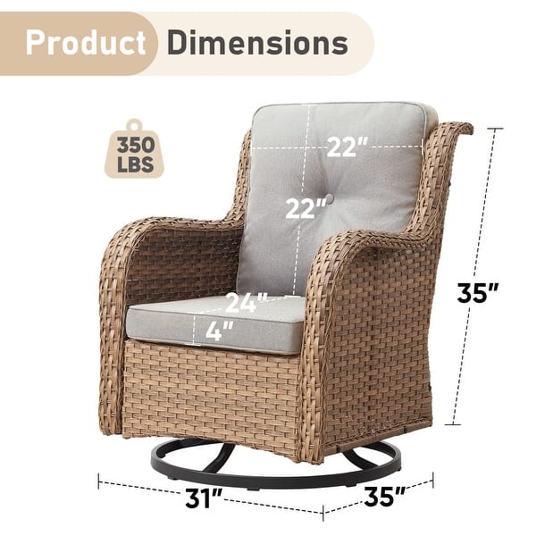 dimension image slide 3 of 9, Pocassy 3-Piece Outdoor Swivel Bistro Set, Wicker Rocking Chairs