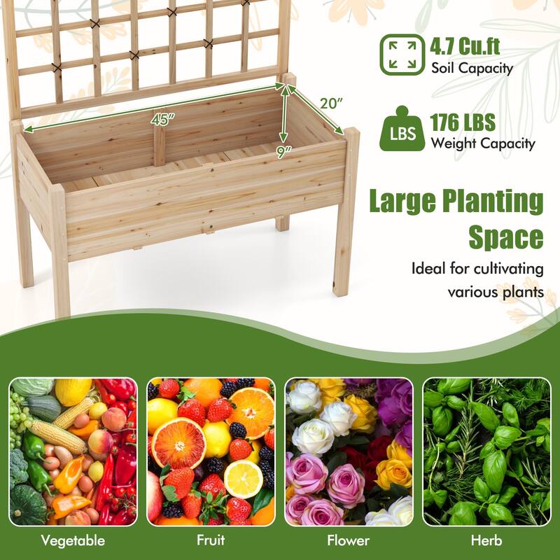 Gymax Raised Garden Bed w/ Lattice Trellis Drainage Holes Legs Legs