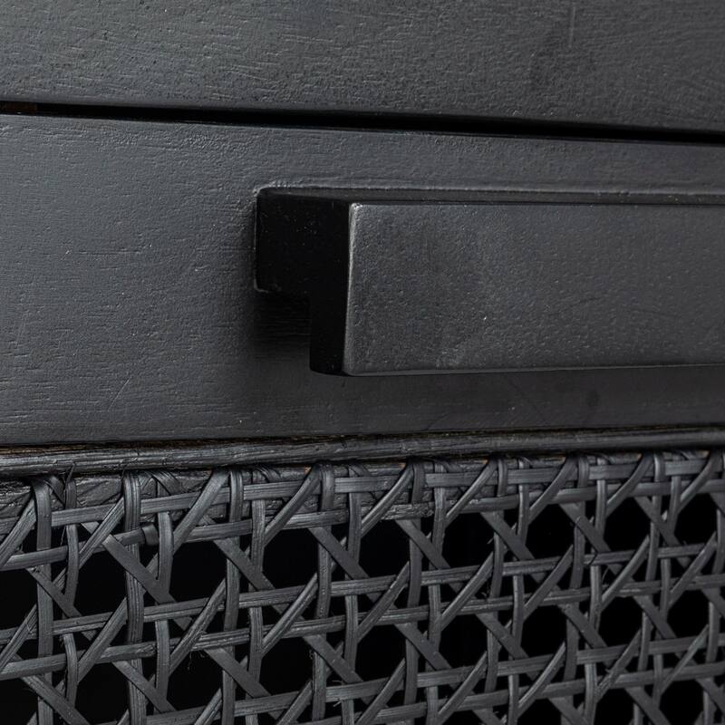 Mango Wood and Cane 2-Door Cabinet with 2 Shelves