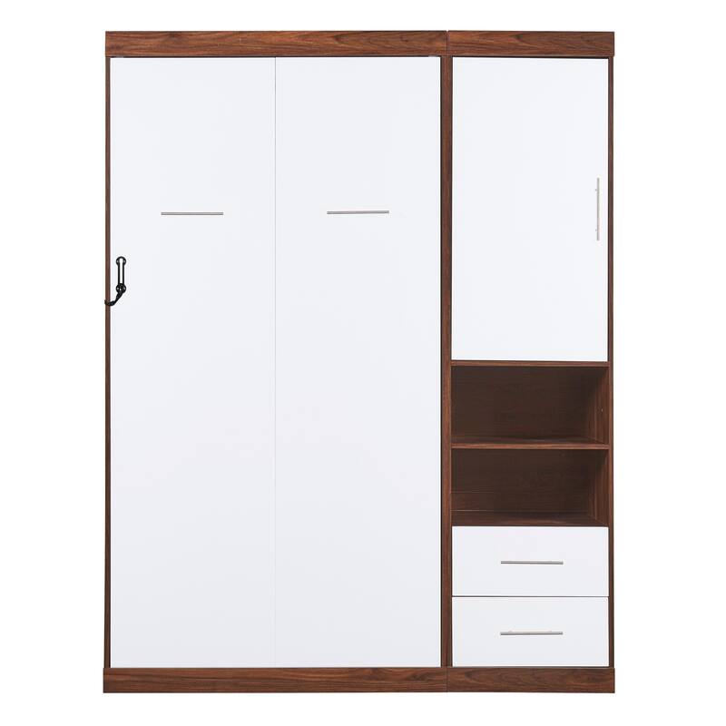 Roomfitters Twin Size Murphy Bed with Cabinet and Shelves, Foldable Wall Bed for Guest Room or Home Office, White