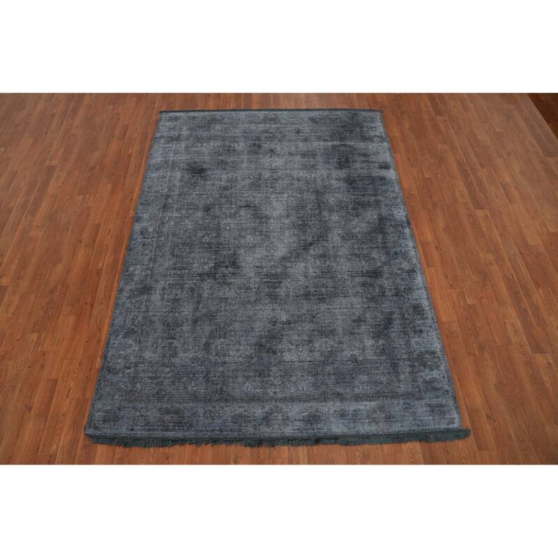 Hand-knotted Transitional Silk Carpet Grey Oushak Rug Geometric Oriental Area Rug - 7' 11'' X 5' 6''