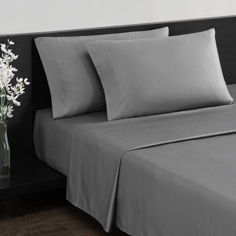 Vera Wang T800 Sateen Solid CVC Sheet Set - Queen - Charcoal