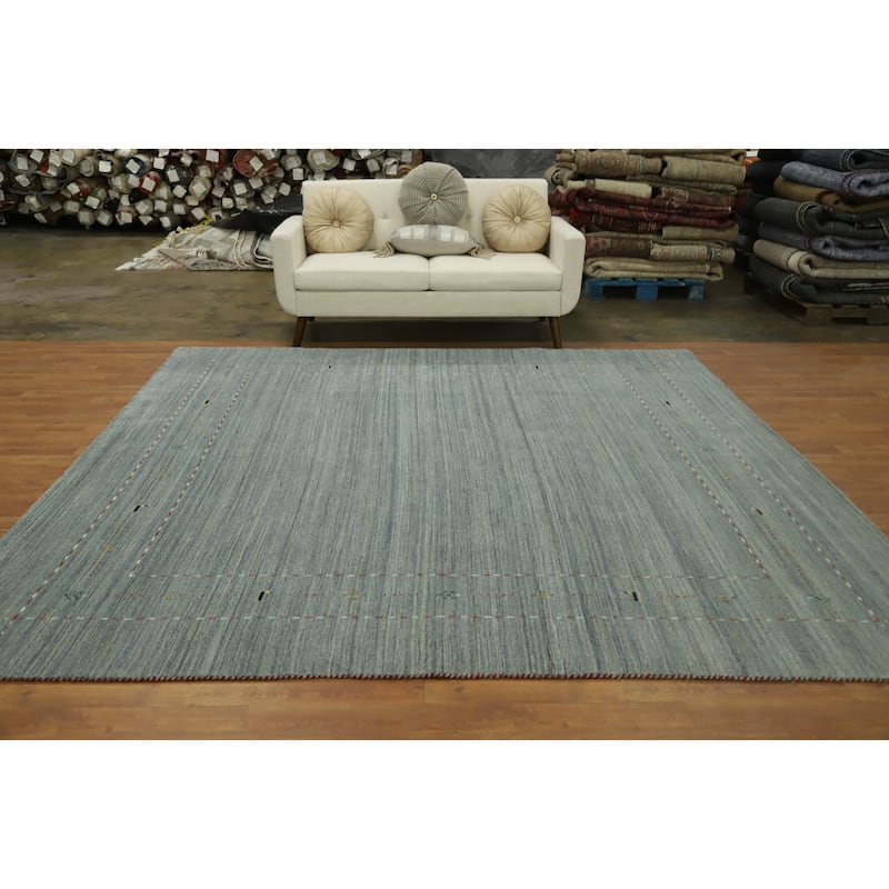 Hand Knotted Oriental 100% Wool Carpet Tribal Animal Pictorial Green Gabbeh Area Rug - 9' 1'' X 9' 0''