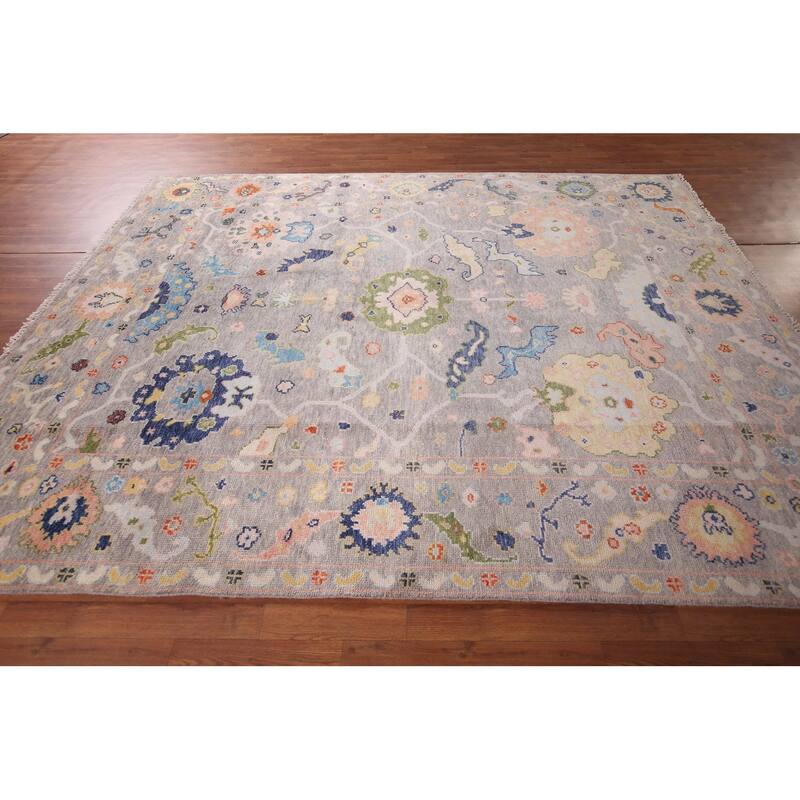 All-Over Floral Oushak Oriental Area Rug Hand-Knotted Wool Carpet - 7'11"x 9'10"