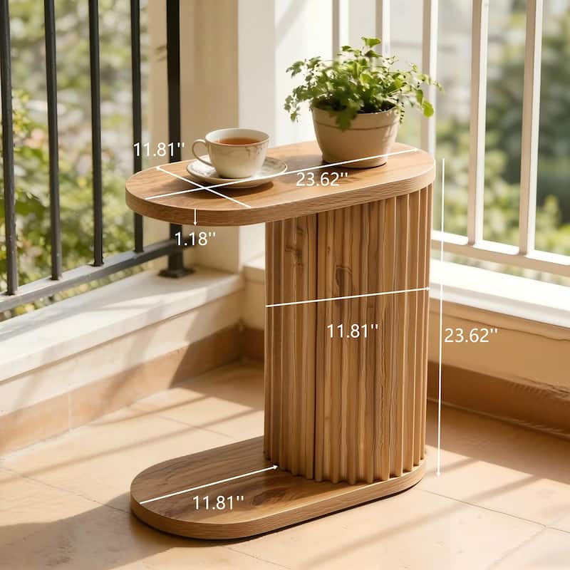 Fluted C-Shaped End Table, Modern Narrow Side Table