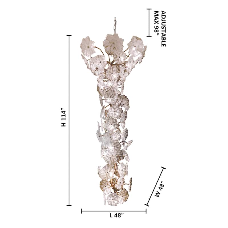 36-Light Antique Bronze Chandelier With Glass Flowers