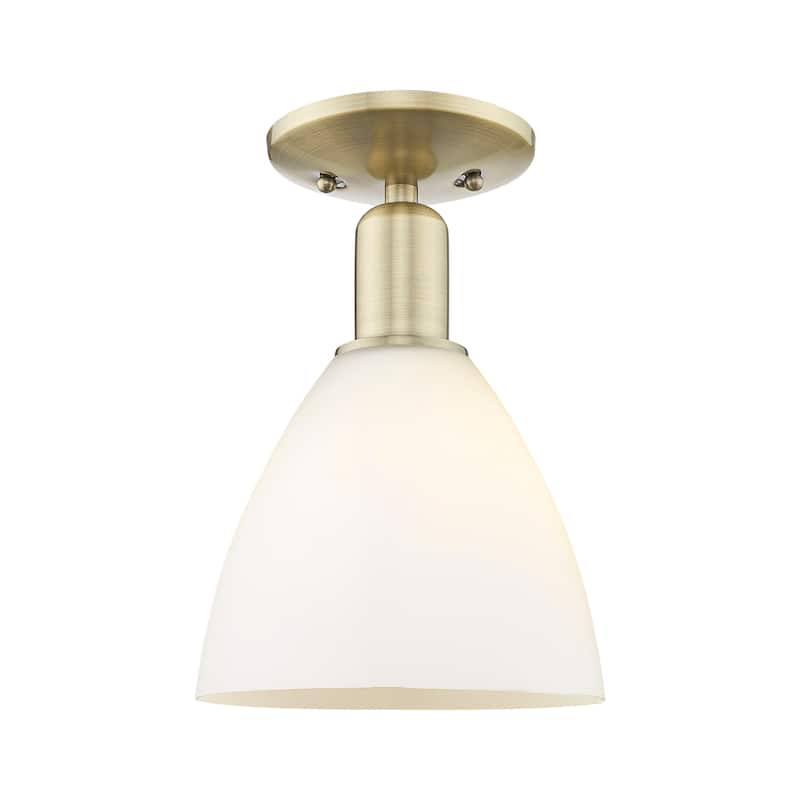 Innovations Lighting Endless Possibilities Arcadia - Bristol - 1 Light 8" Semi-Flush Mount - Antique Brass/Matte White