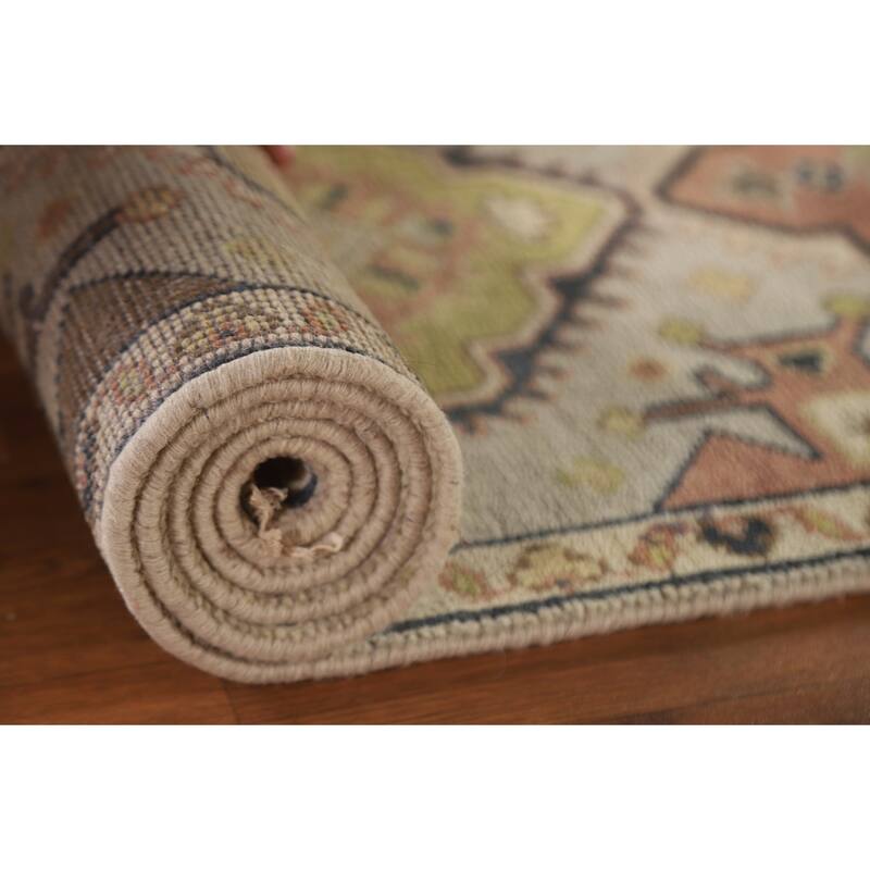Geometric Beige Kazak Indian Runner Rug Handmade Wool Carpet - 2'5"x 7'8"