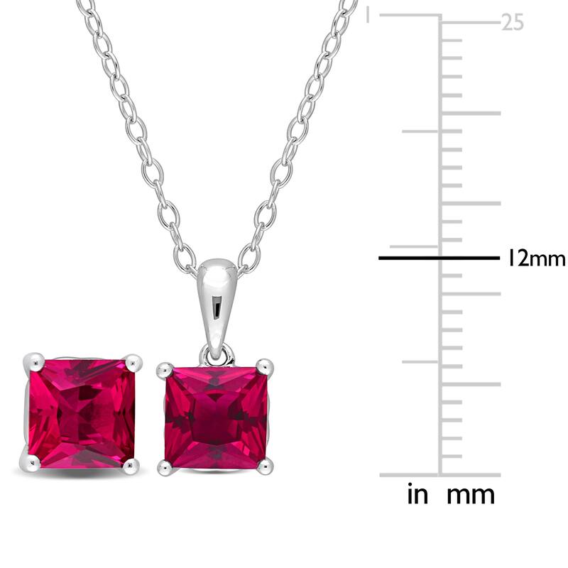Miadora 4 3/8ct TGW Square Created Ruby Set of Necklace and Earrings in Sterling Silver