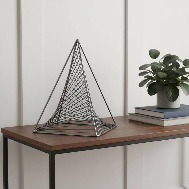 HomeRoots Contemporary Gray Metal Triangular Décor Piece - 8" W x 8" D x 11" H