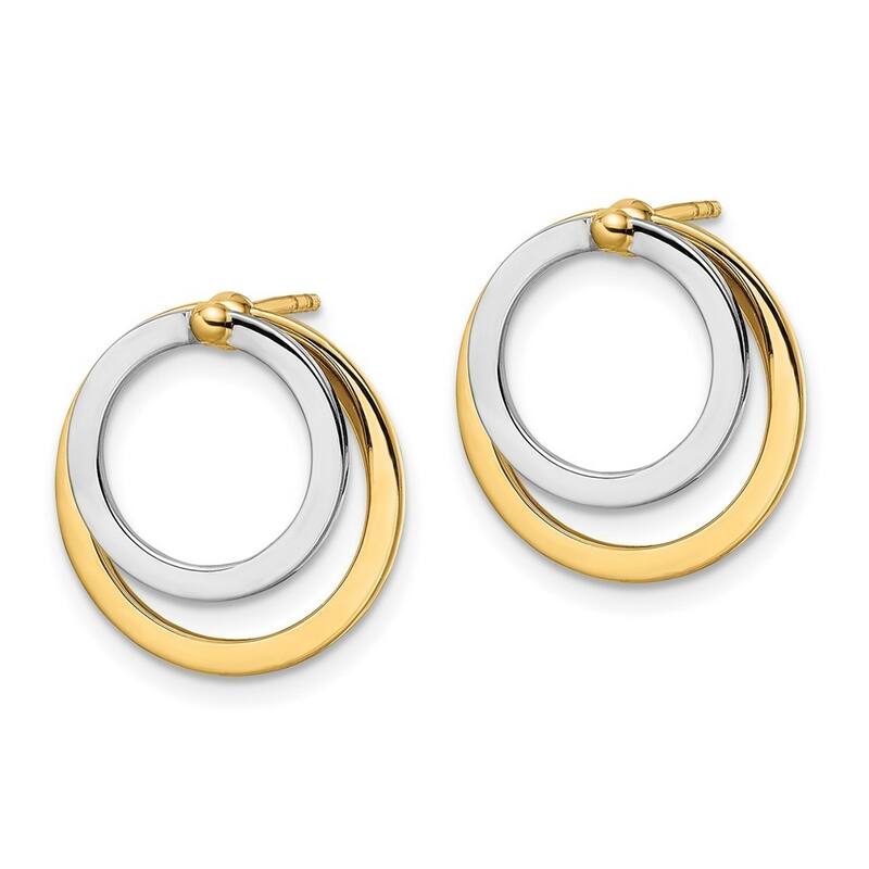 Curata 14k Two tone Gold Double Circle Front and Back Post Earrings 17x16.5mm