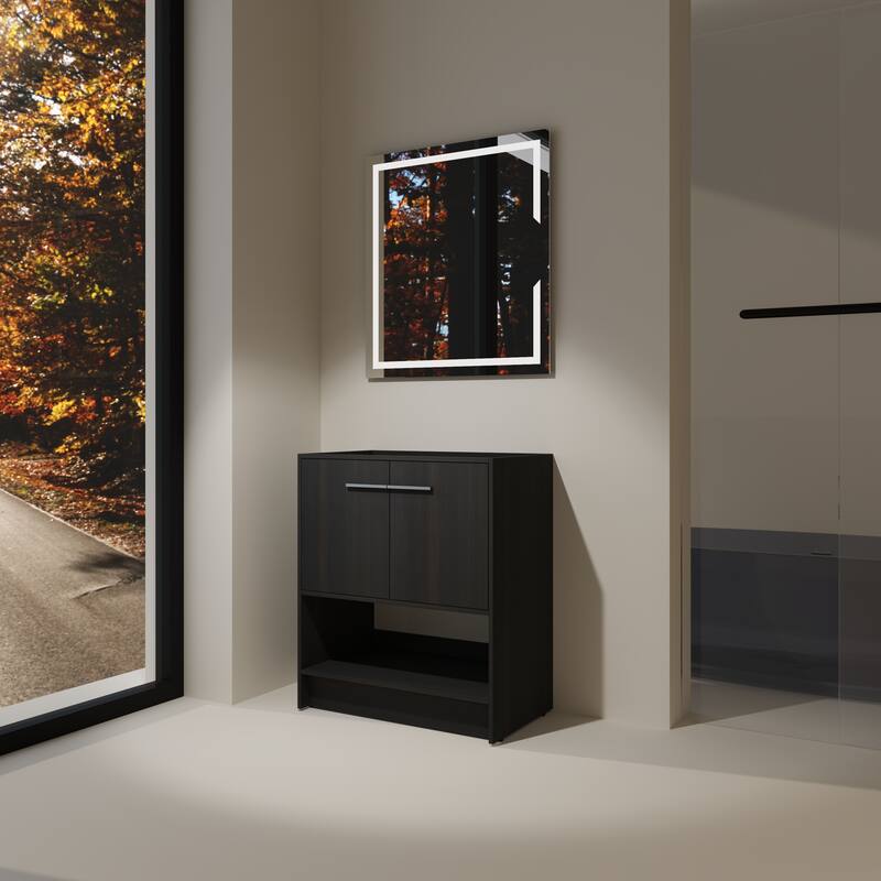 GDFStudio - Lisbon Modern Minimalist Freestanding Bathroom Vanity Cabinet with Soft Close Doors, Open Shelf, Sink NOT INCLUDED