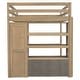preview thumbnail 16 of 32, Bedroom Full Size Loft Bed with Built-in Wardrobe and Desk, Wood Bed Frame with Storage Shelves, Full-length Guardrail & Drawers