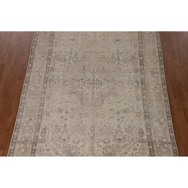 Distressed Tabriz Persian Antique Area Rug Hand-Knotted Wool Carpet - 6'5"x 9'9"
