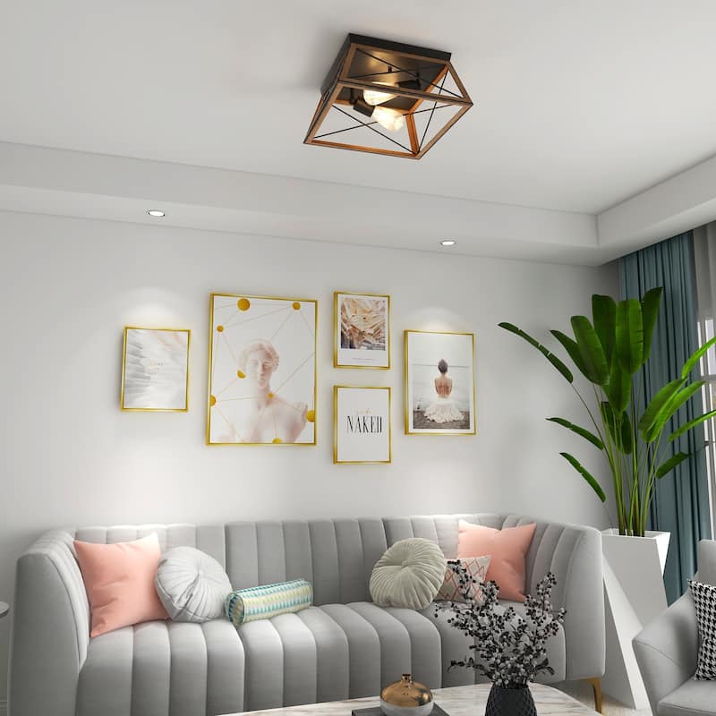 2 Light Farmhouse Flush Mount Ceiling Light