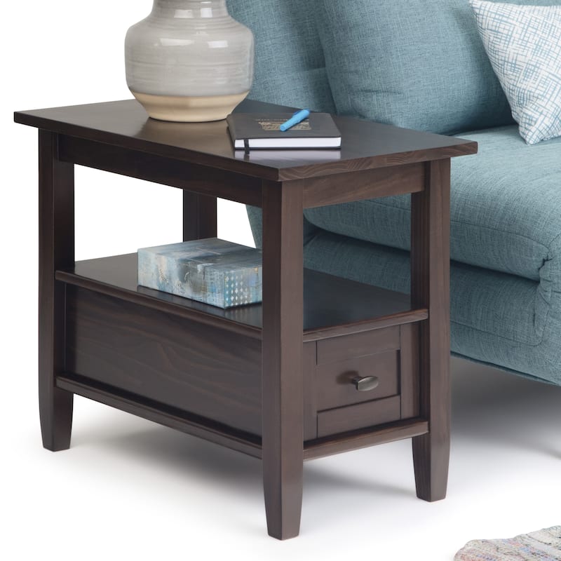WYNDENHALL Norfolk SOLID WOOD 14 inch Wide Rectangle Transitional Narrow Side Table - 14 Inches wide - Tobacco Brown