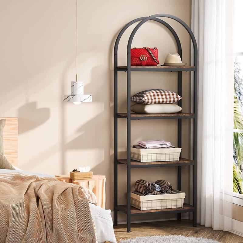 4-Tier Open Bookshelf, 70.8" Industrial Wood Bookcase Storage Shelves