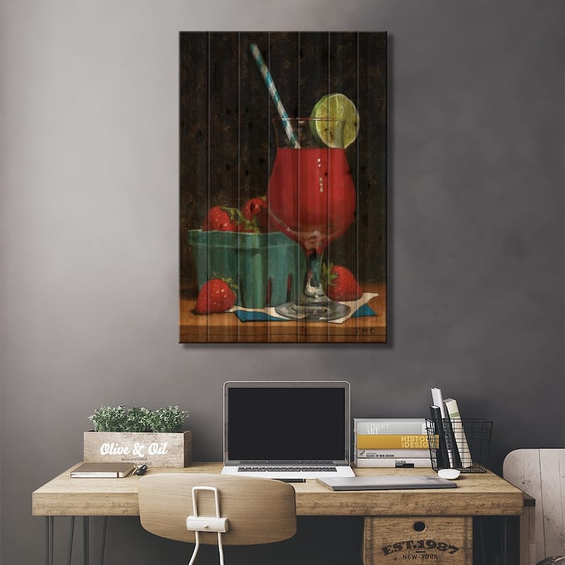 Strawberry Daquiri Print On Wood by Todd M. Casey - Multi-Color