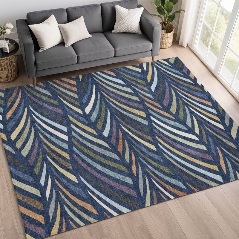 Machine Washable Indoor/ Outdoor Modern Feather Chantille Rug