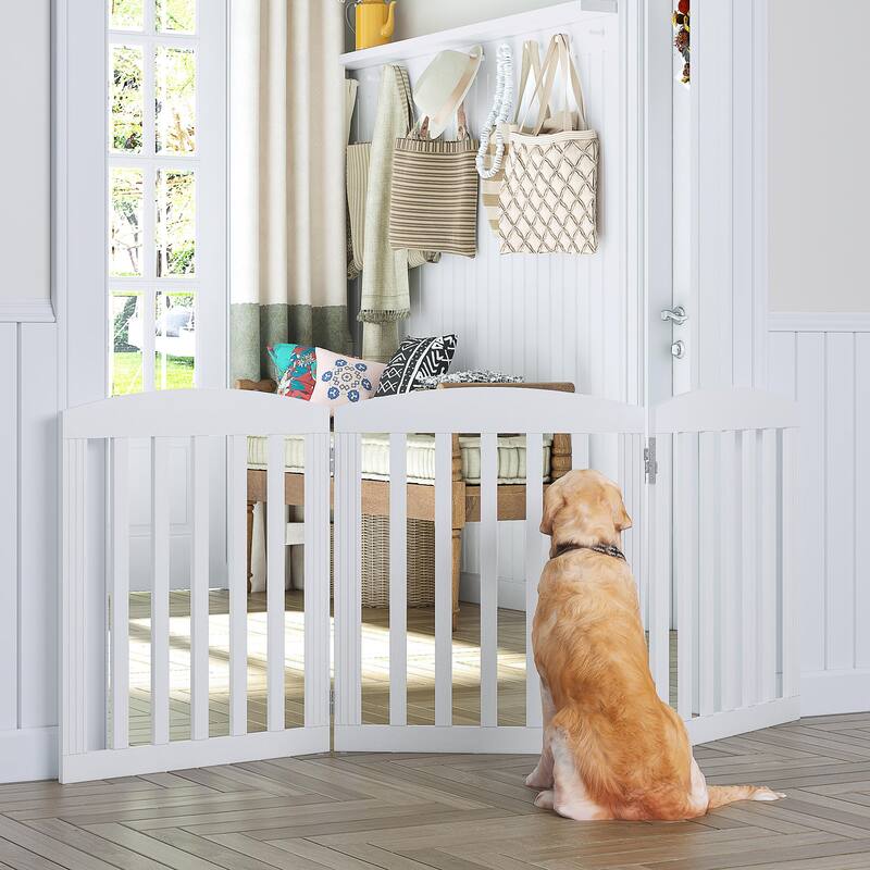 COSTARS Foldable Dog Gate, Dog Gates for Doorways, Stairs, The House, Wooden Freestanding Pet Gate Indoor, Step Over Puppy Gate