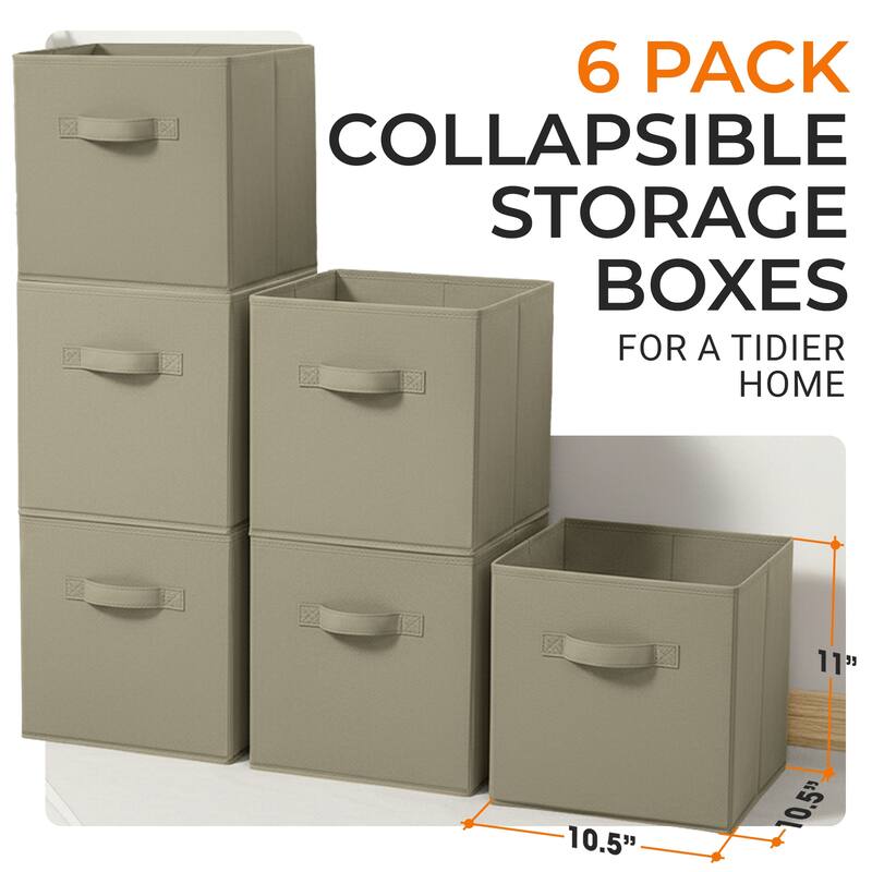 Cheer Collection 6 Pack Fabric Storage Cubes with Dual Handles Collapsible Organizer Bins