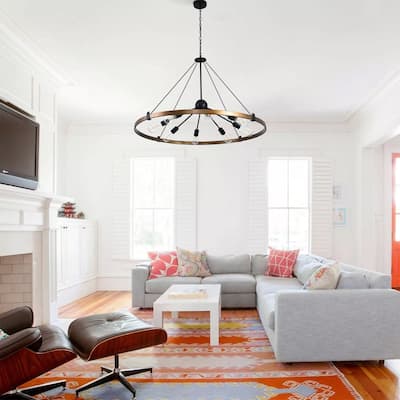 8 Lights Industrial Chandelier Indoor Pendant Hanging Lamp Adjustable - 39" x 70"