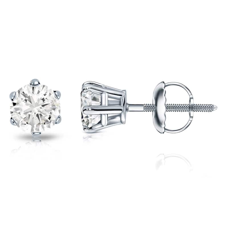 Auriya 1ctw Round Diamond Stud Earrings 14k Gold 6-Prong (J-K, I2-I3) - White