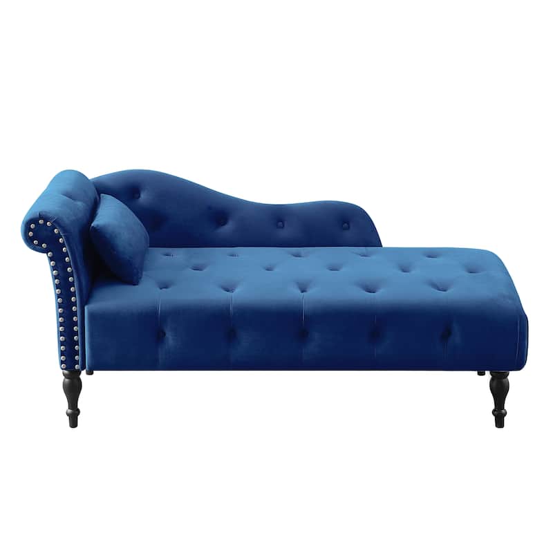 Blue 60.6" Velvet Button Tufted Chaise Lounge Chair