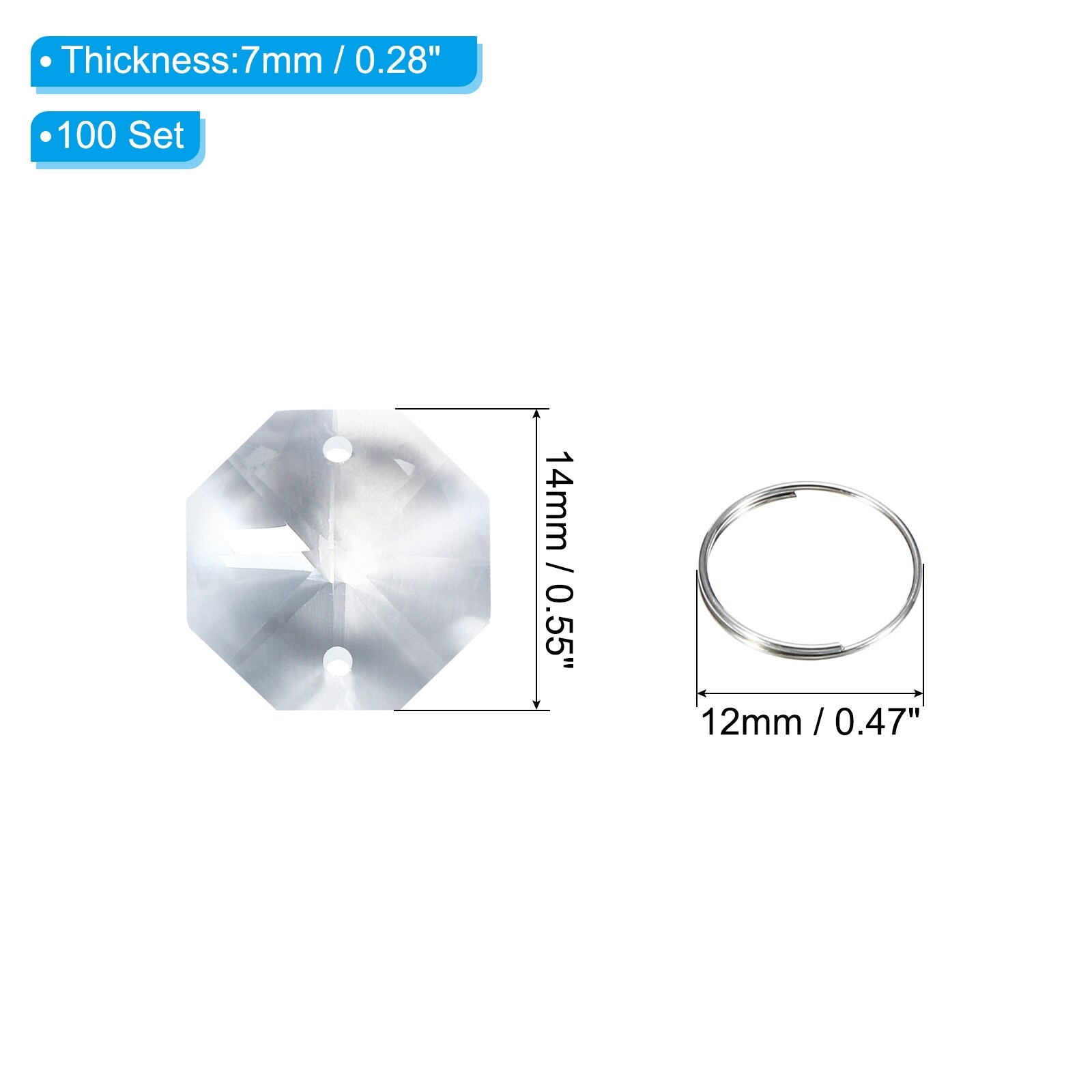 K9 Crystal Octagon Beads 2 Holes Pendants with Ring - Clear