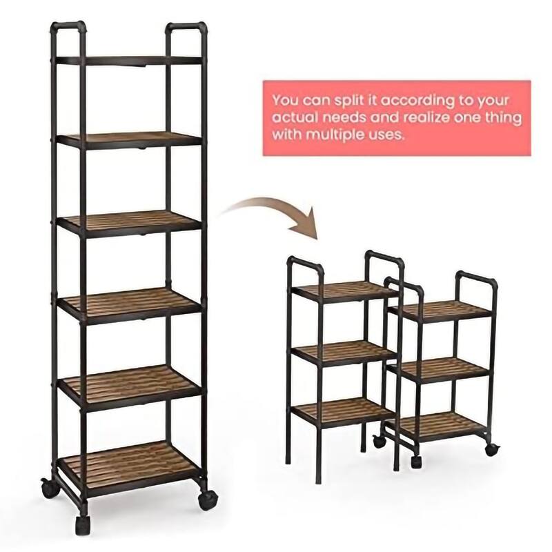 Mieres 63.5 in. H x 16.1 in. W x 12.2 in. D Industrial Style 6-Tier Shelving Unit with Lockable Casters