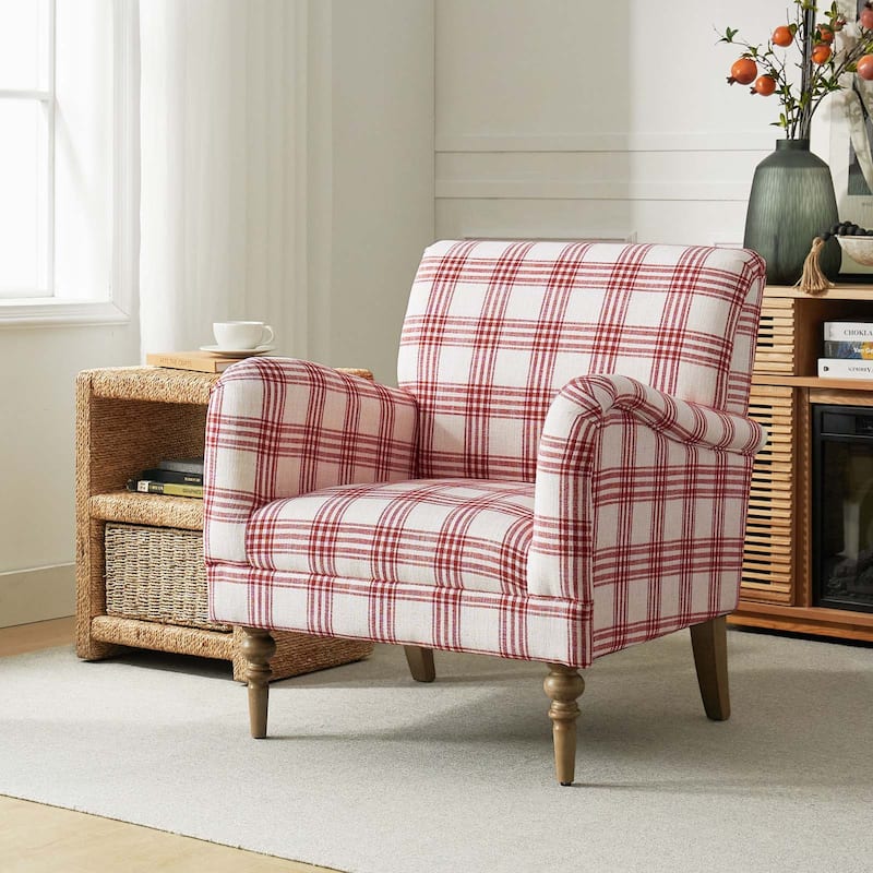 Malia Accent Amchair with Plaid Pattern - Red
