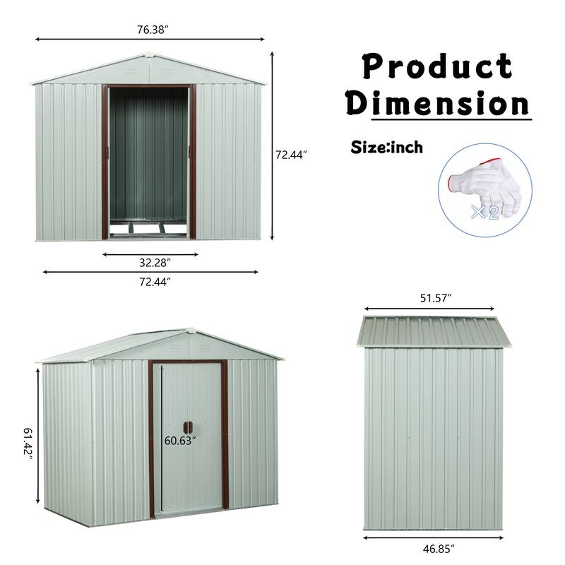 GDF Studio - Glissade Outdoor Metal Storage Shed with Galvanized Steel Panels and Sliding Doors