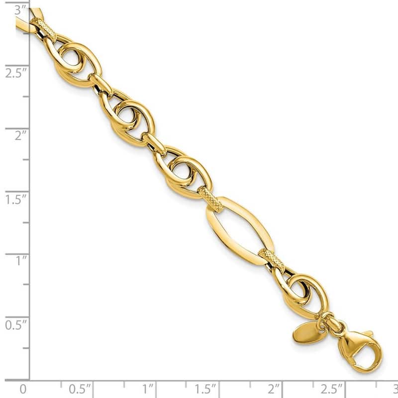 Curata 14k Gold Polished Textured Fancy Link Bracelet 7.75 Inch