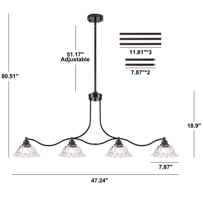 Starsky 4-Light Unique Flower-Shaped Crystal Glass Unique Oil Rubbed Bronze Kitchen Island Pendant