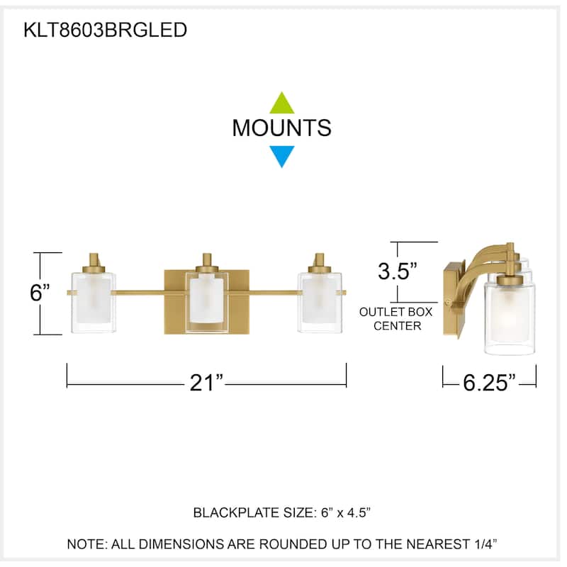 Kolt 3-Light Brushed Gold Bath Light