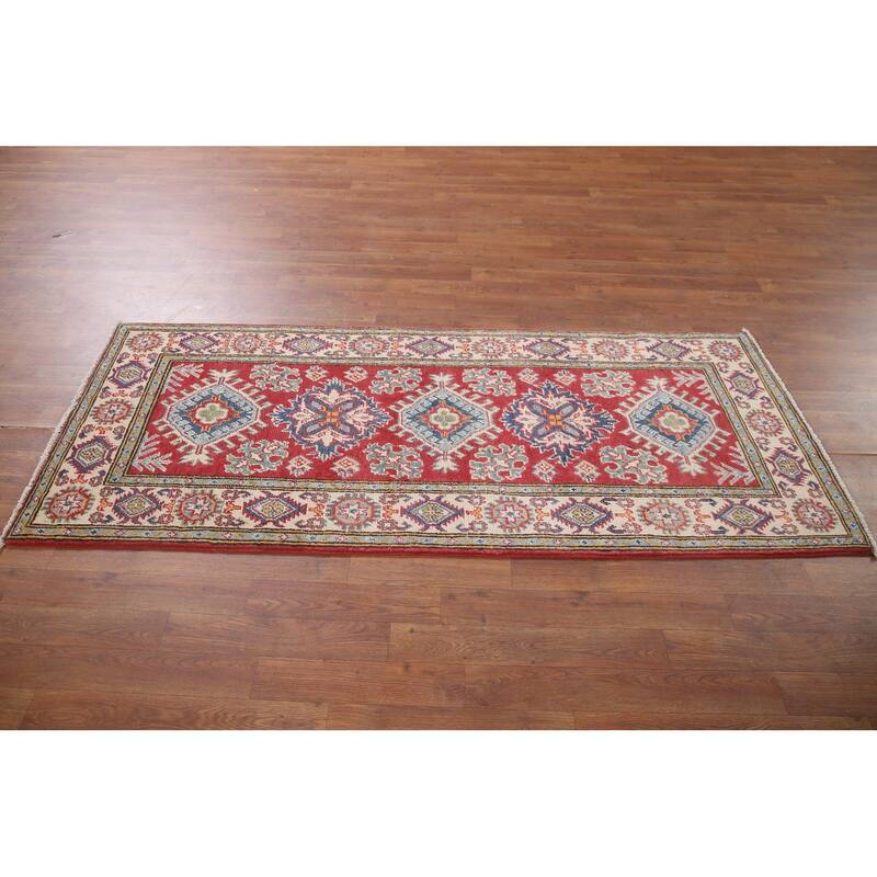 Hand Knotted Oriental 100% Wool Carpet Traditional Geometric Red Kazak Area Rug - 6' 5'' X 2' 8''