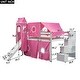 preview thumbnail 51 of 60, Castle Style Loft Bed with Tent and Tower, Kids Playhouse Solid Wood Bunk Bed with Storage Stairs and Slide for Boys Girls