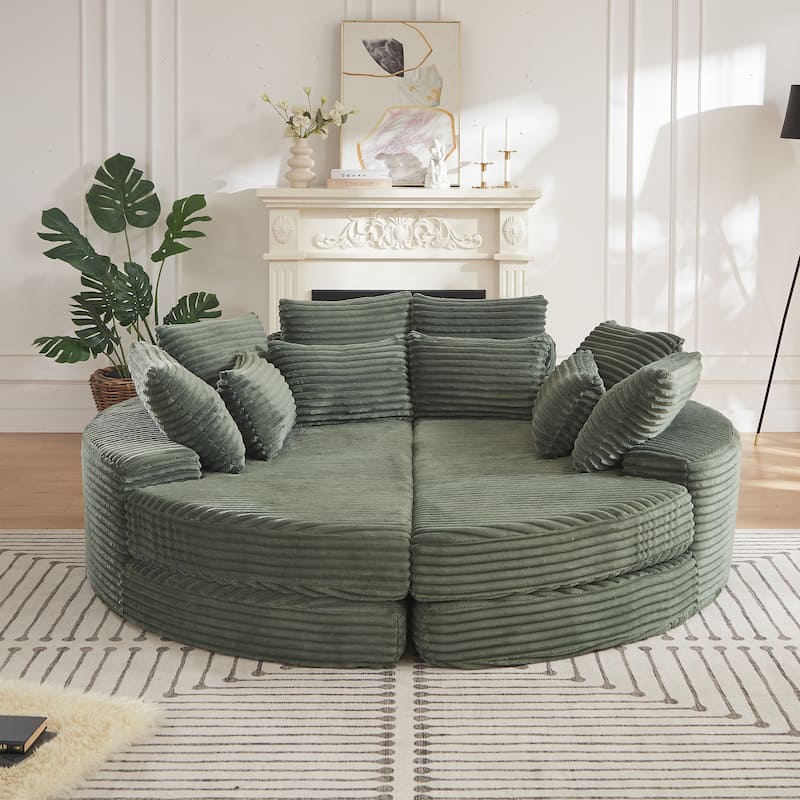 78.5-inch Corduroy Round Oversized Recliner,Converts into Two Recliners,2-In-1 Sofa Bed