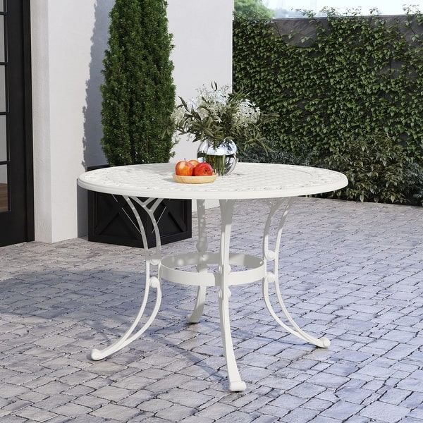 Homestyles Sanibel White Cast Aluminum 42" D Outdoor Dining Table Bed