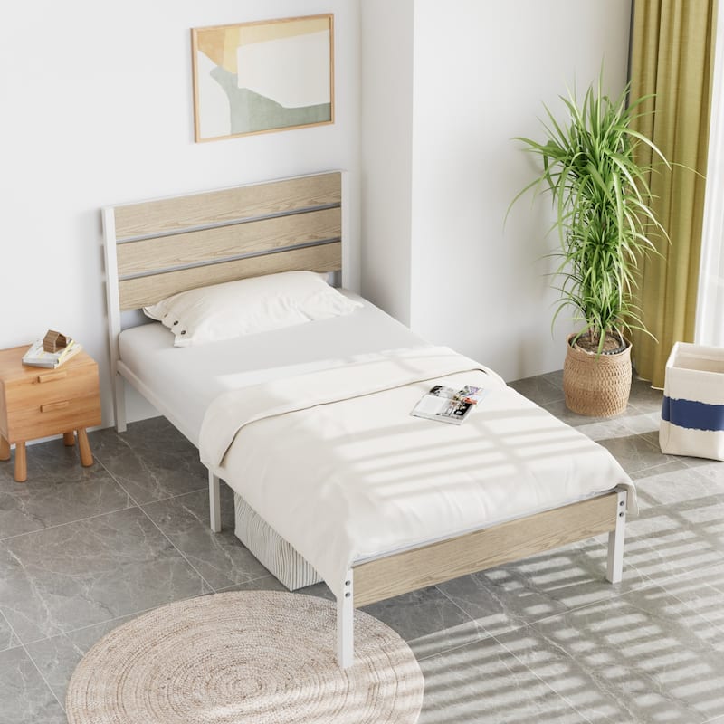 VECELO Industrial Wood Bed Frame with Headboard, Twin Size Beds/Full Size Beds/Queen Size Beds