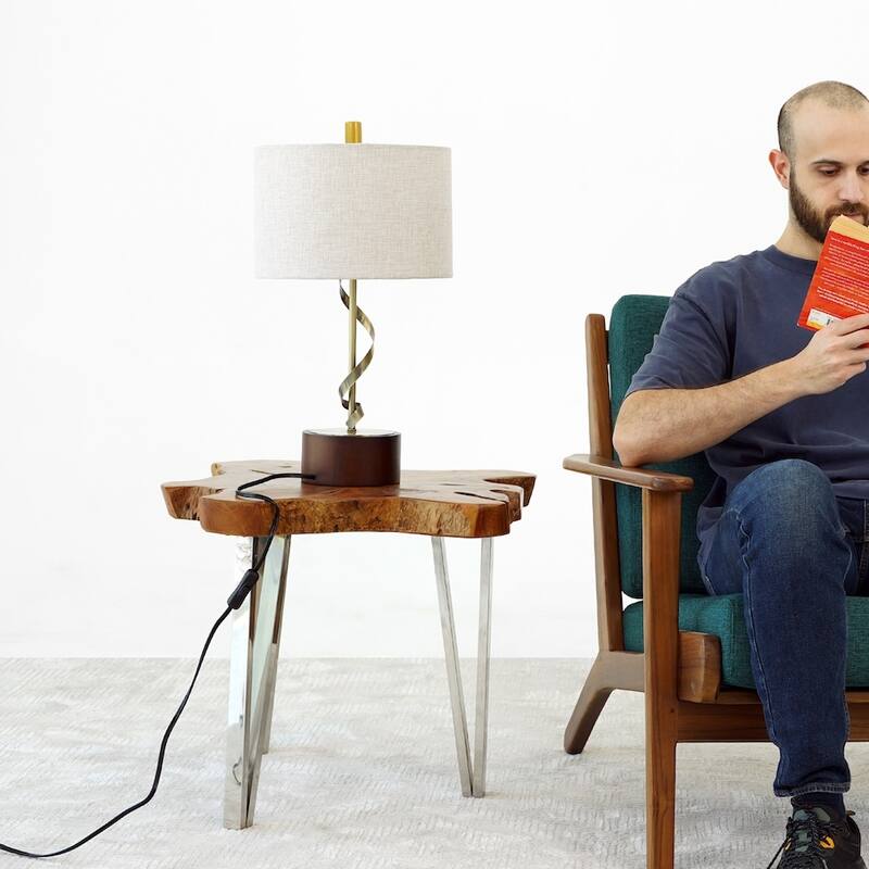 Caserta Twisted Brass Accent Table Lamp with Fabric Shade