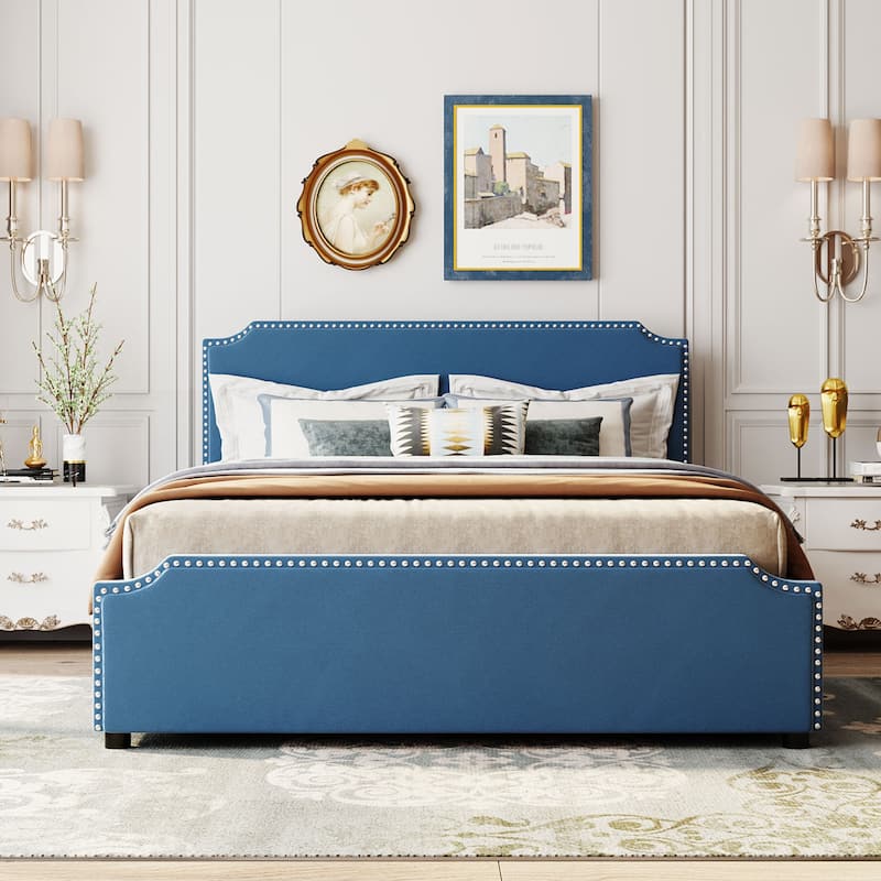 Queen Upholstered Velvet Platform Bed Storage Bedframe with 4 Drawers